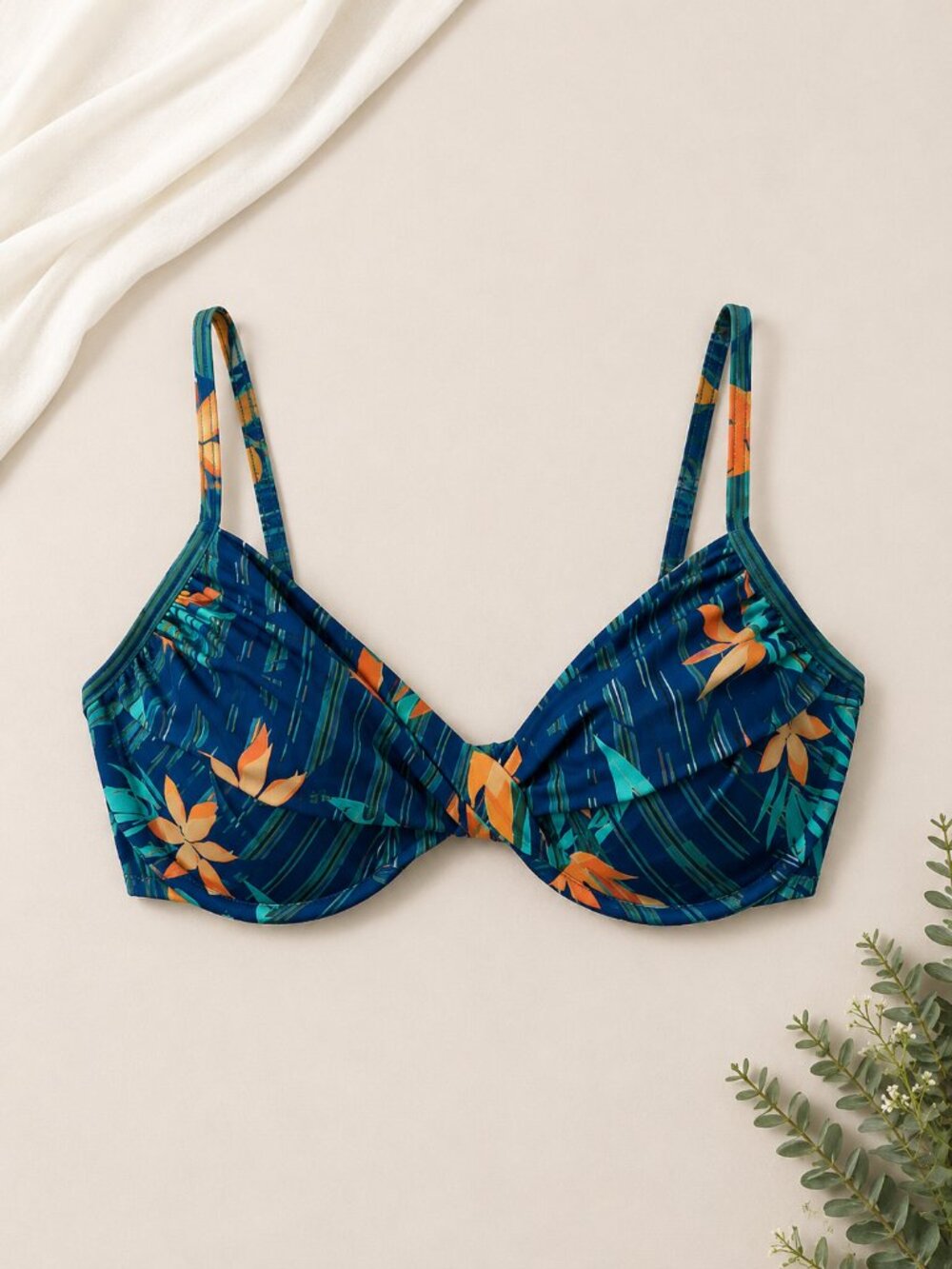 Swim Systems 36D Blue Tropical Floral Underwire Bikini Swim Top